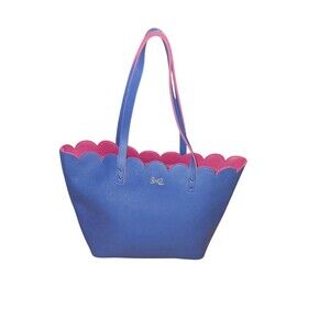 Bath & Body Works Main Street Garden Blue Faux Leather Tote Handbag Purse